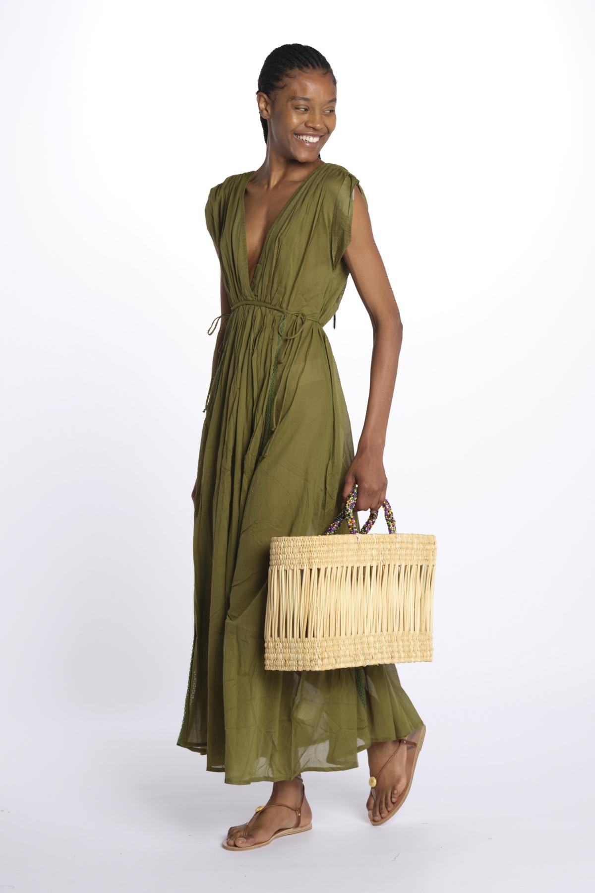 MIKONOS maxi abito con scollo senza maniche MIKONOS BASILIC laraethnics 