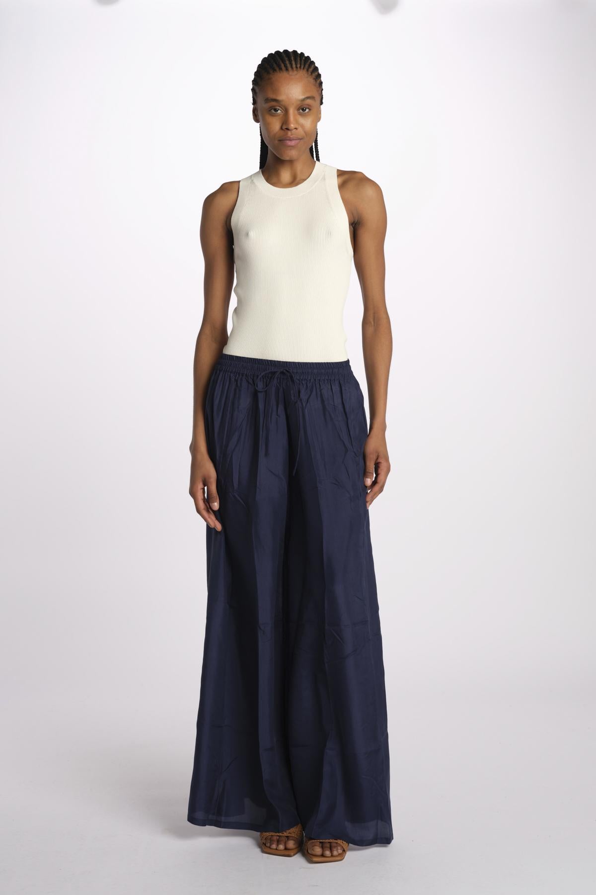PALAZZO pantaloni in seta  by milaura. BE24252PANT NAVY benaras soleil 