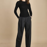 girocollo a costine manica luna in lana merino LAU30 E14035 NERO milaura 