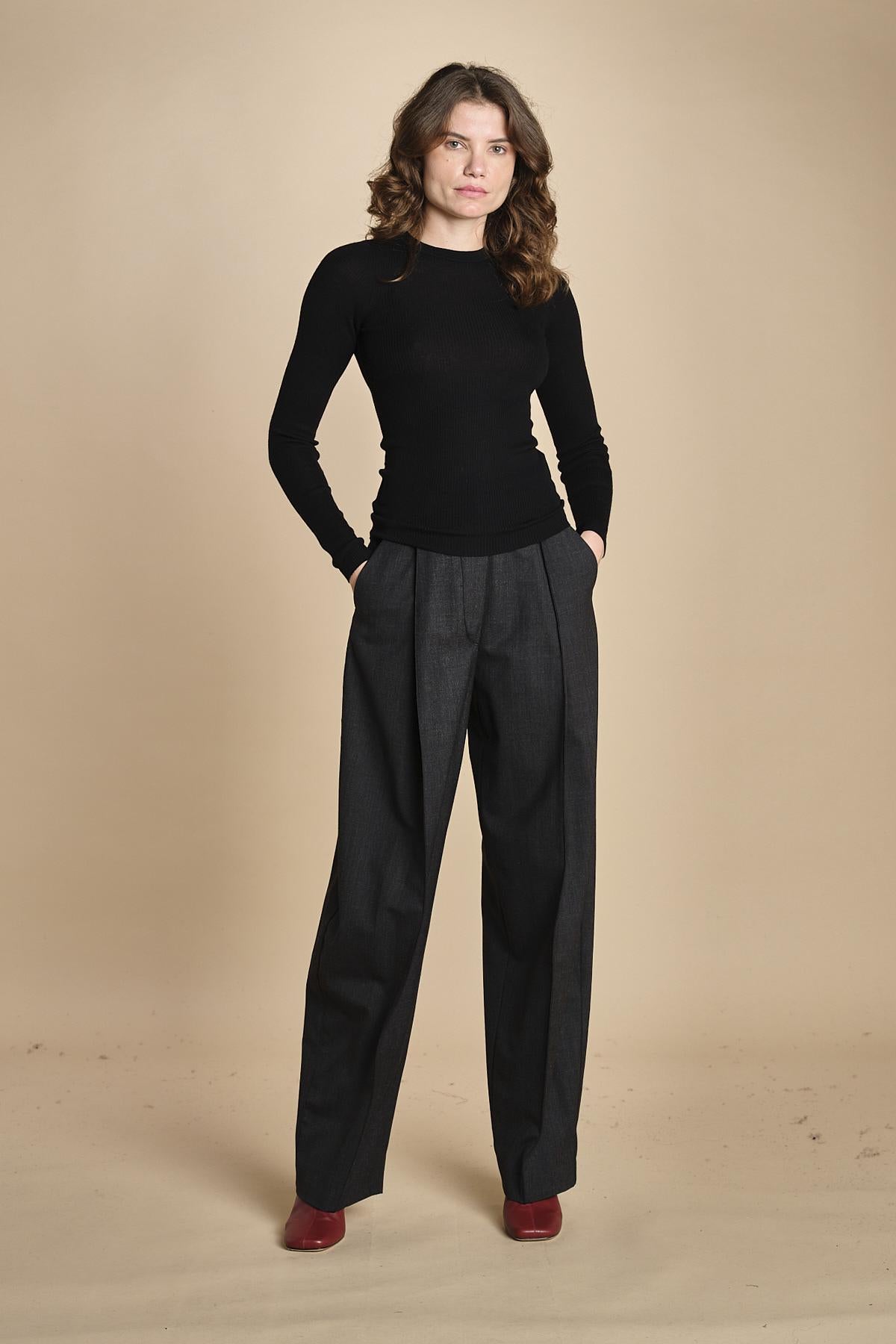 girocollo a costine manica luna in lana merino LAU30 E14035 NERO milaura 