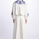 Camicia ZILLENO m/l ricamo foglie ZILLENO WHITE scarlett poppies 