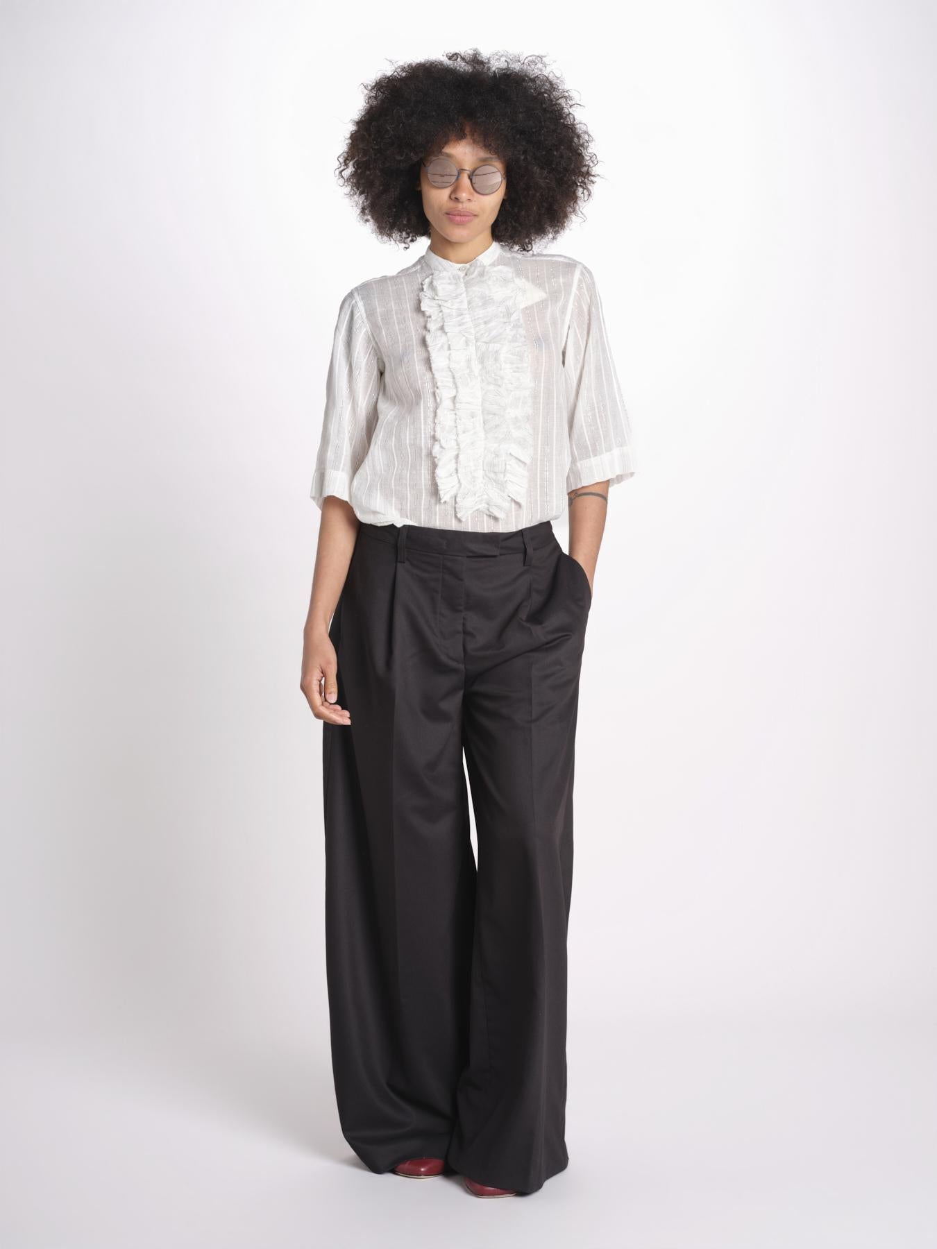 camicia gessata argento con rouches MAGRITASHORTSH73UMAGRIT-WHI WHITE laurence bras 