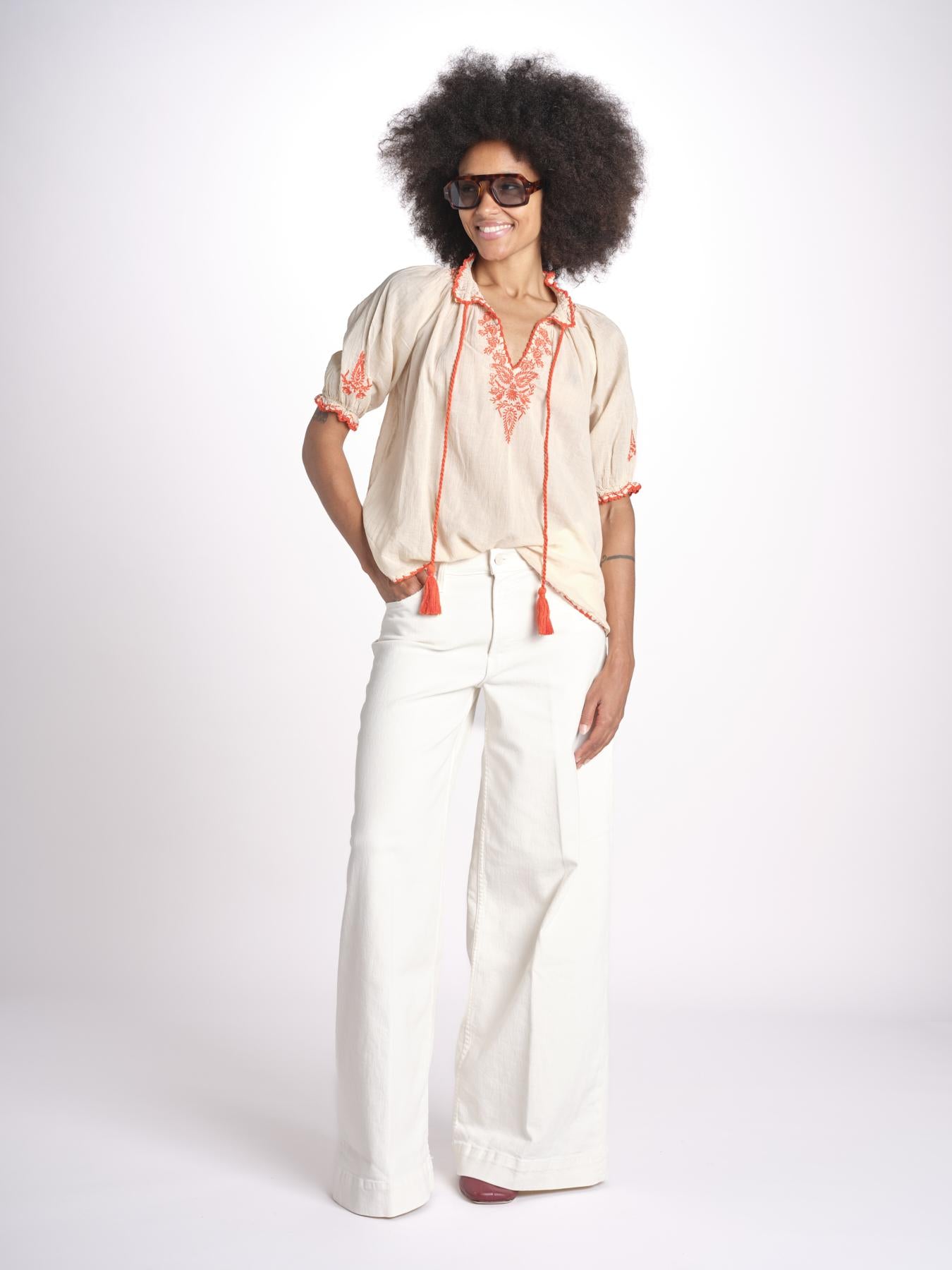 camicia con ricamo uncinetto TALIA 748398 BEIGE ORANGE mabe 