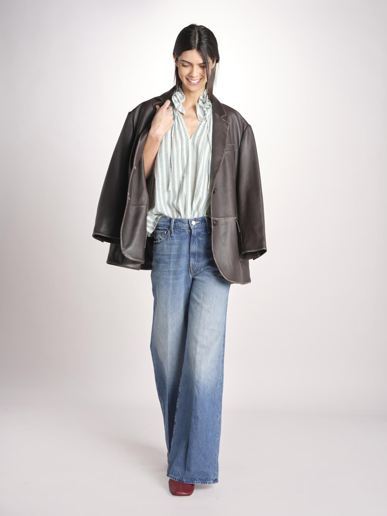 Camicia a righe e collo con rouches ESCARGOT SH71RESCARG-GRE GREEN STRIPES laurence bras 