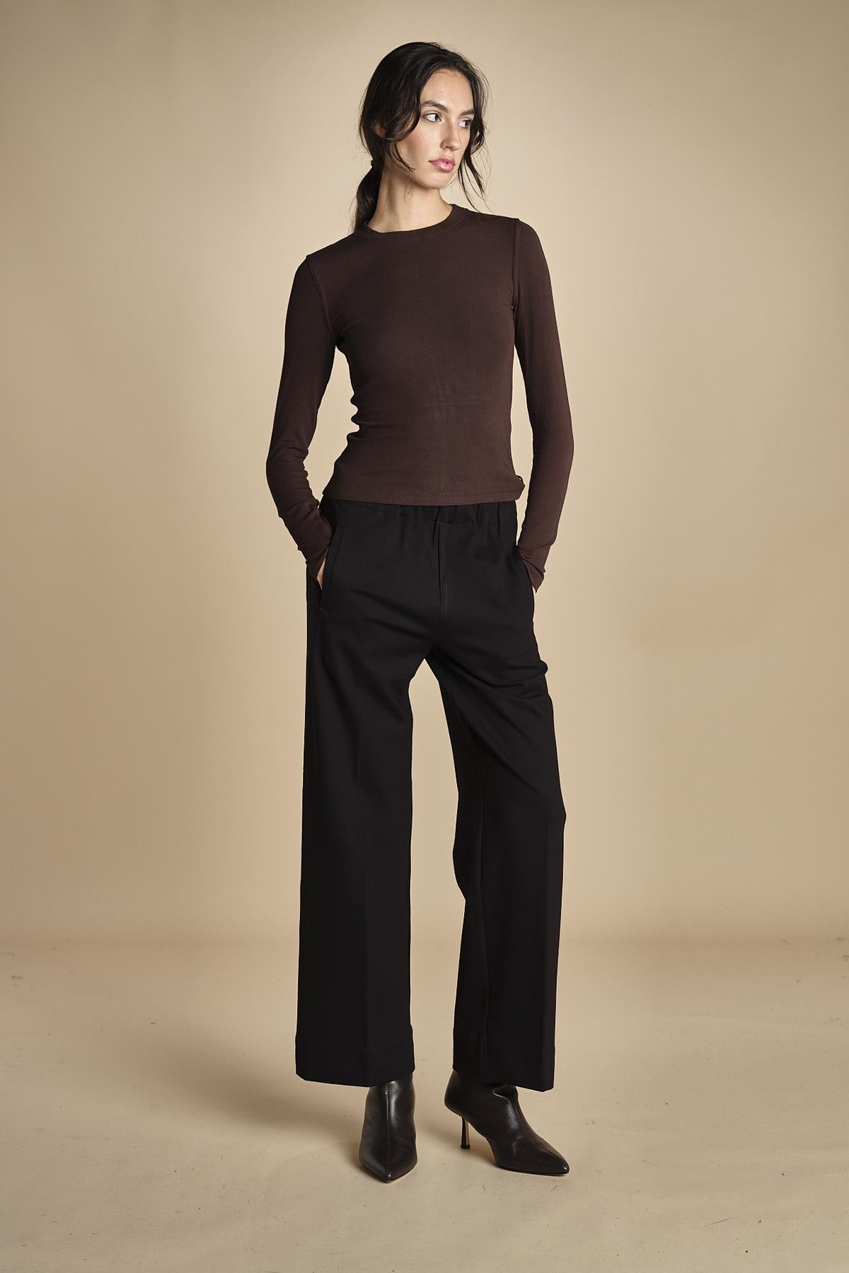 pantalone con elastico in punto milano PENSIL BLACK true avenue 