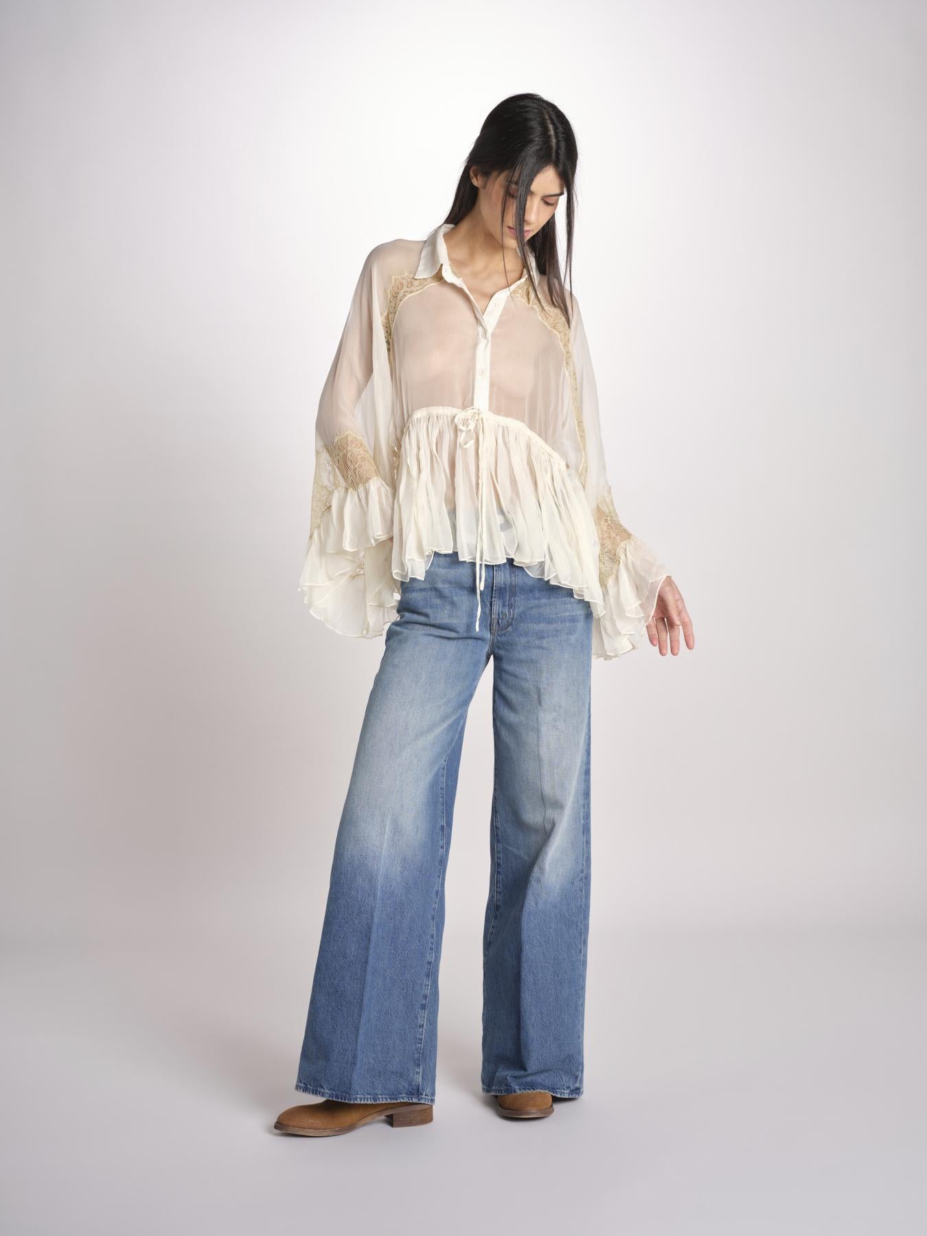 camicia over con pizzo DECCALA IVORY mes demoiselles 