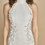 abito lungo collo alto con ricamo fiori. RVBR-1198 IVORY rebecca vallance 