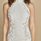 abito lungo collo alto con ricamo fiori. RVBR-1198 IVORY rebecca vallance 