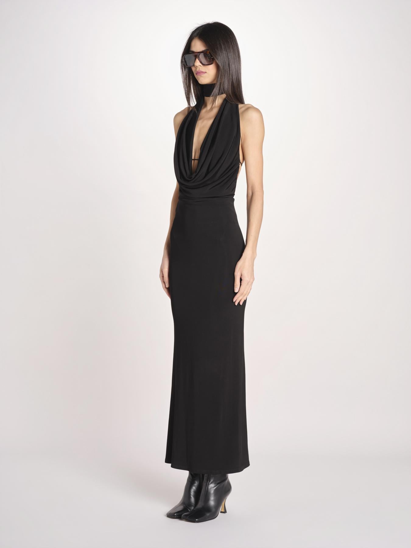 abito lungo con scollo drappeggiato RHAPSODY NERO undress code 