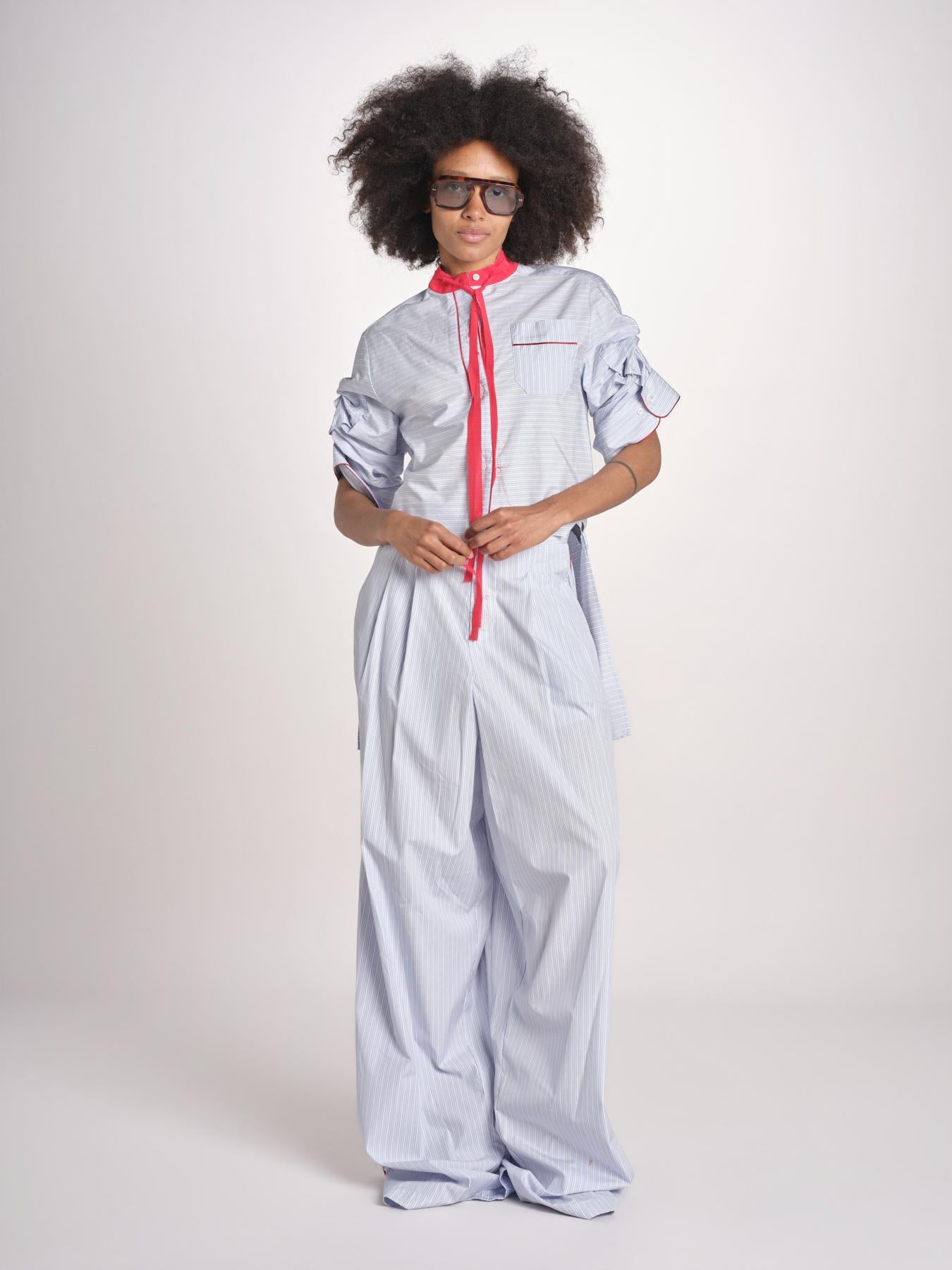 camicia maniche corte a righe con piping BERTA LIGHT BLUE STRIPES jejia 