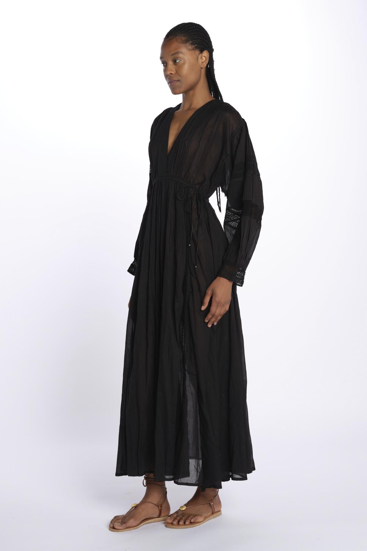 IBIZA maxi abito con scollo e maniche lunghe IBIZA NOIR laraethnics 