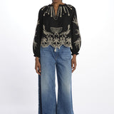 Camicia  KINGSLEY ricamo fiore 091 BLACK sea ny 