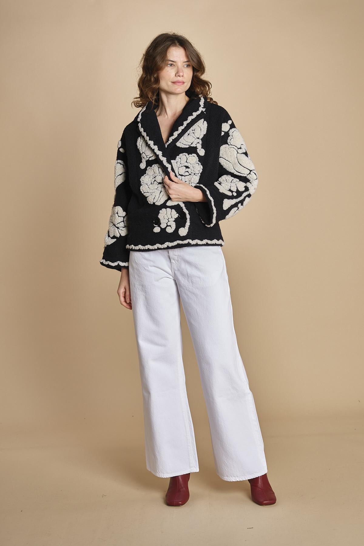 giacca jaquard a fiori FLORAL ARABESQUE 340230 CREAM farm rio 