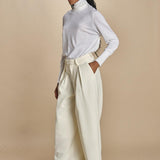 pantalone con pinces in lana NINA PLEAT CA1398 CHALK berwich 