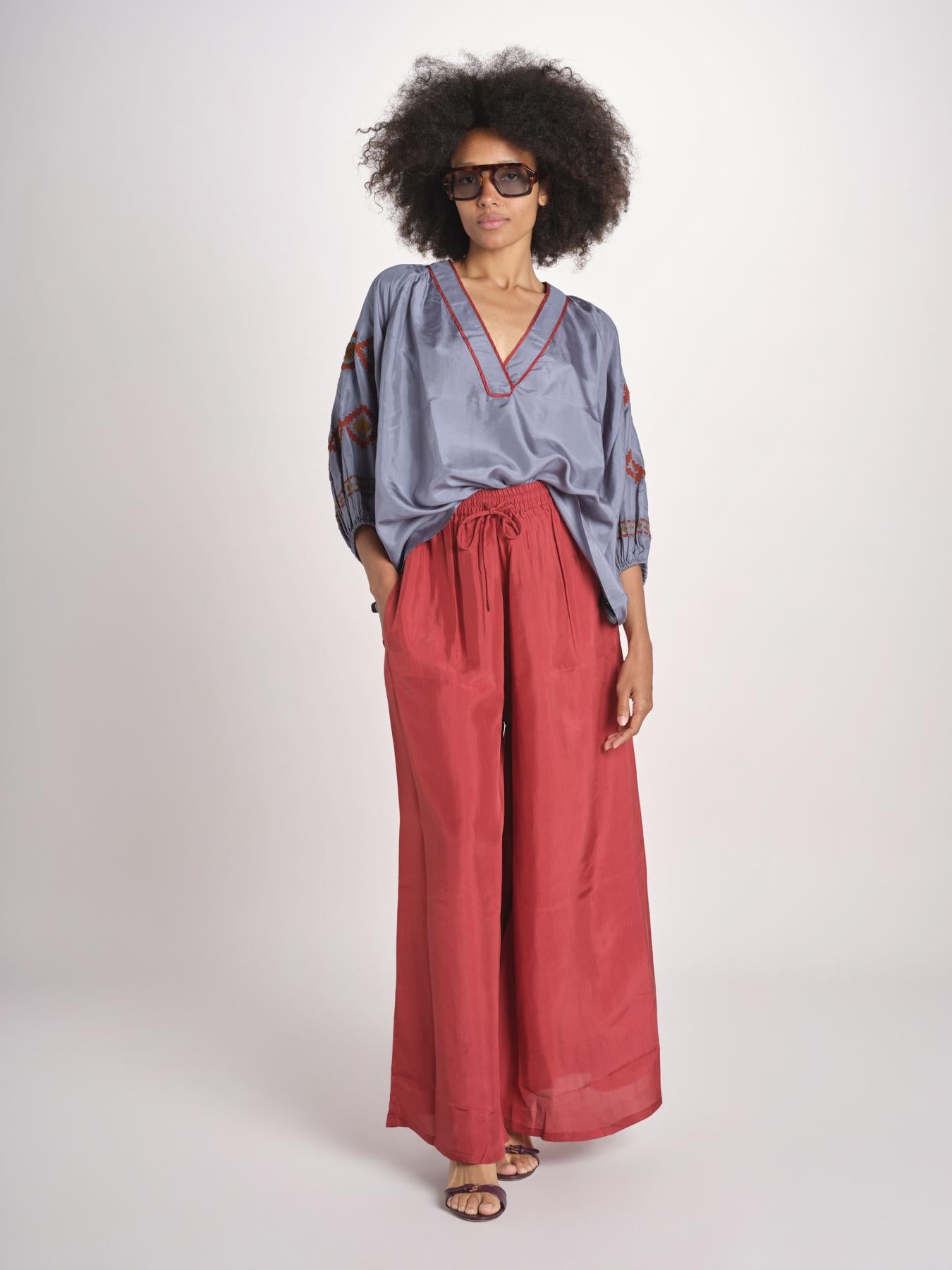 camicia in seta BE25261 GREEN BLU benaras soleil 