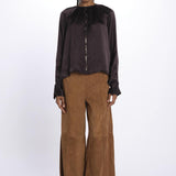 Camicia manica sbuffo CUTWORK BE24499 DARK BROWN milaura 