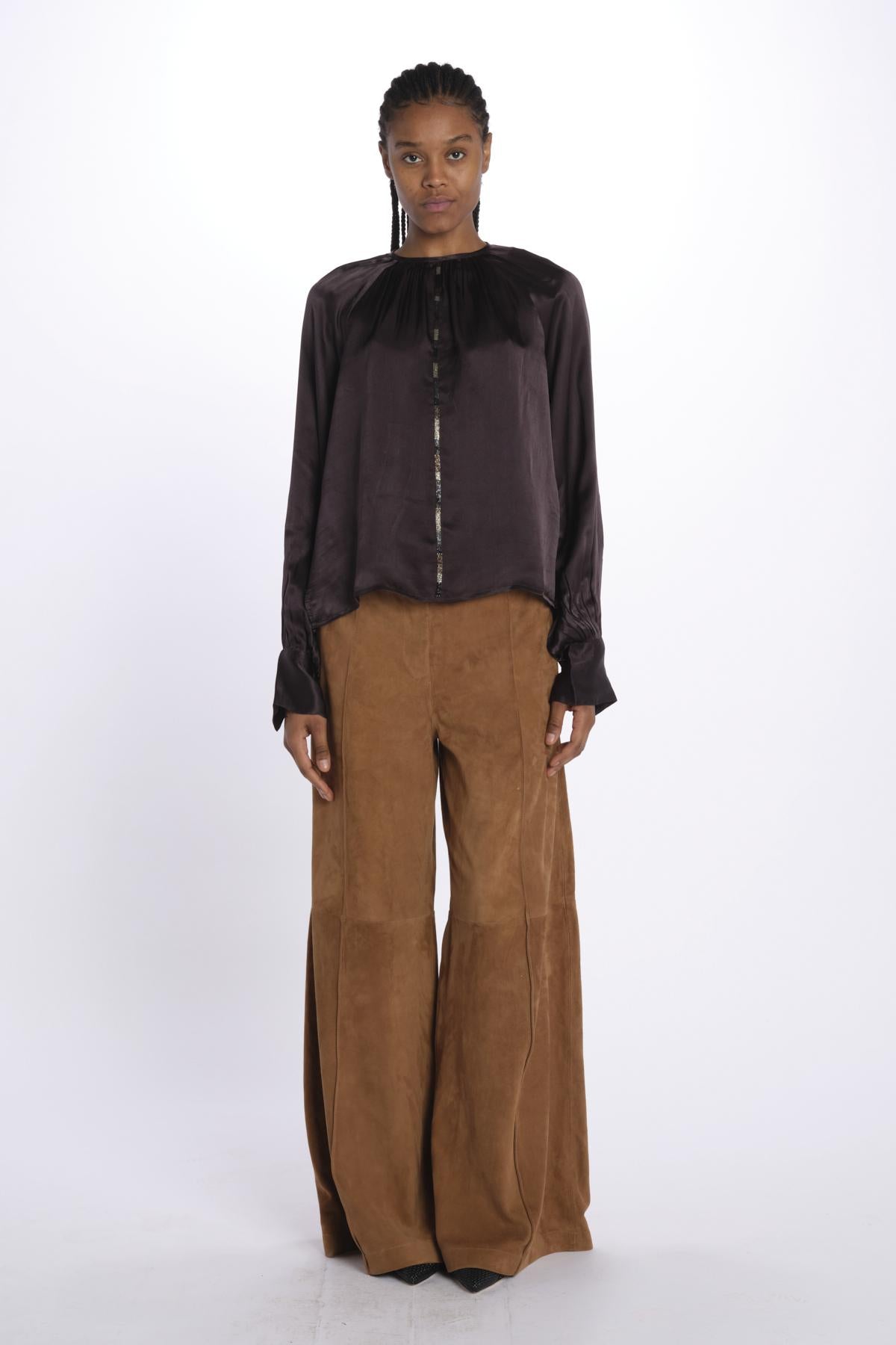 Camicia manica sbuffo CUTWORK BE24499 DARK BROWN milaura 
