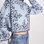camicia m/l piu ricamo fiorellini 113 BLU sea ny 