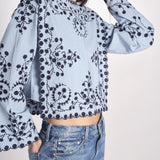 camicia m/l piu ricamo fiorellini 113 BLU sea ny 