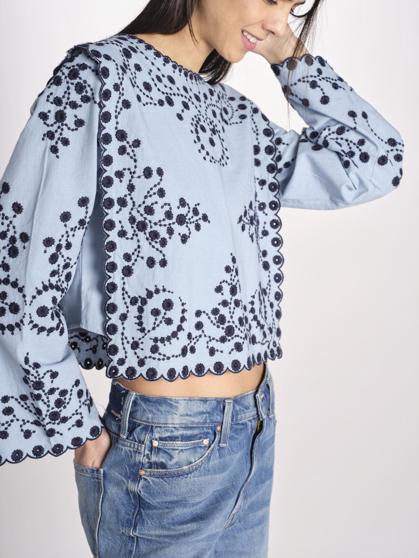 camicia m/l piu ricamo fiorellini 113 BLU sea ny 