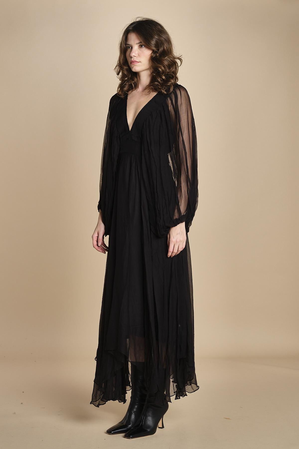 abito lungo con manica in voille DENISA BLACK mes demoiselles 