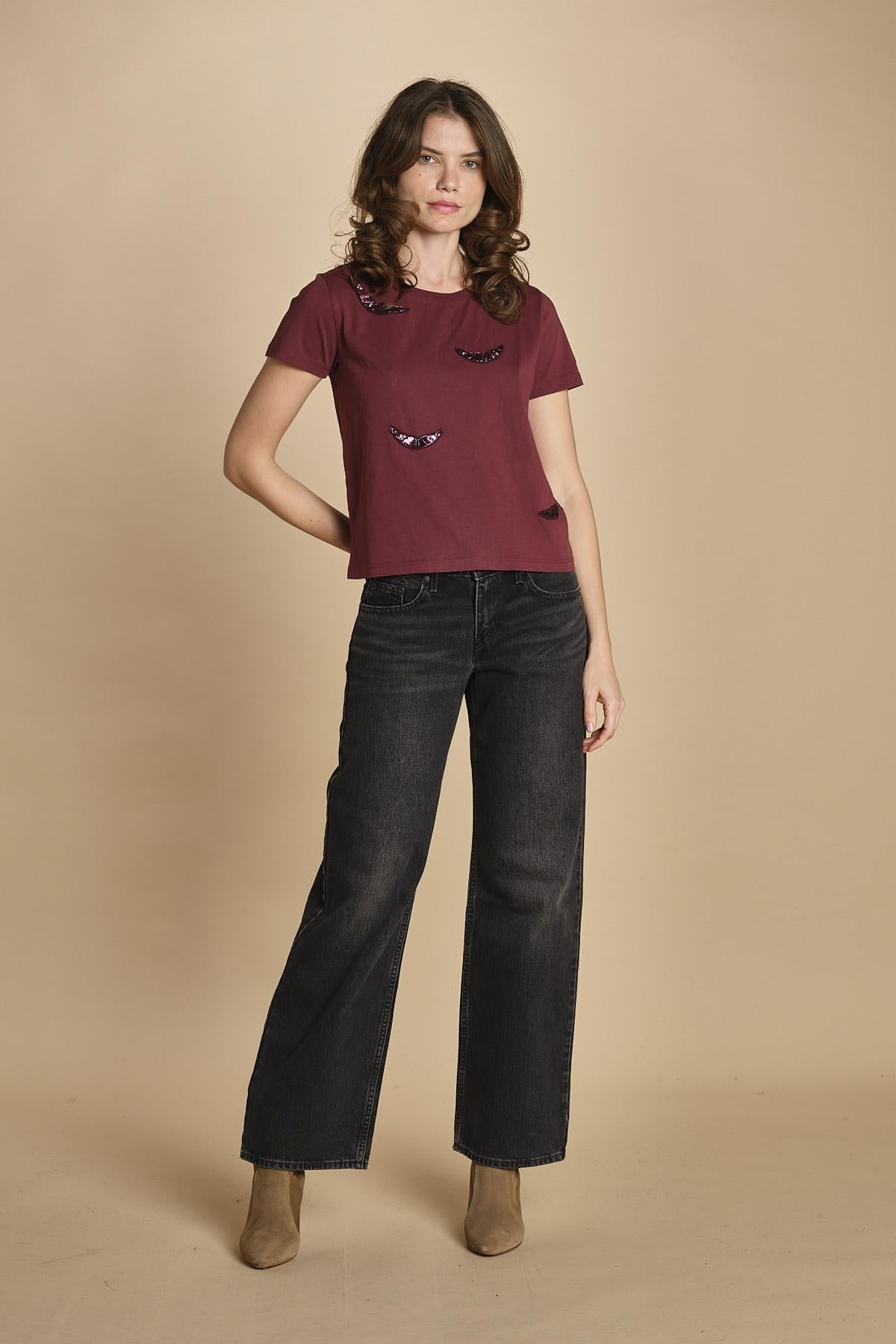 t-shirt con ali ricamate. JWTS02821 BURGUNDY 540 zadig & voltaire 