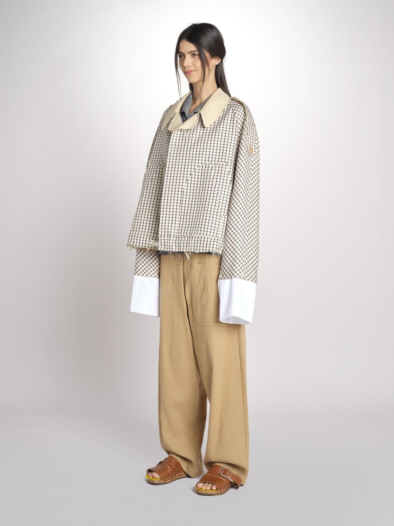 Giubbotto a quadretti reversibile BOMBERTRENCH MJD547_108477 BEIGE BLUE CHECK jejia 