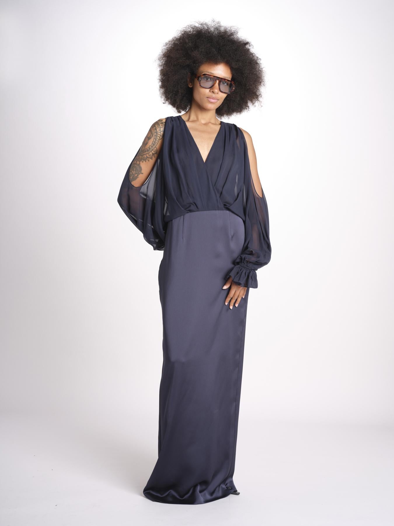 abito lungo con manica lunga LEESA E022630011 NAVY ramy brook 