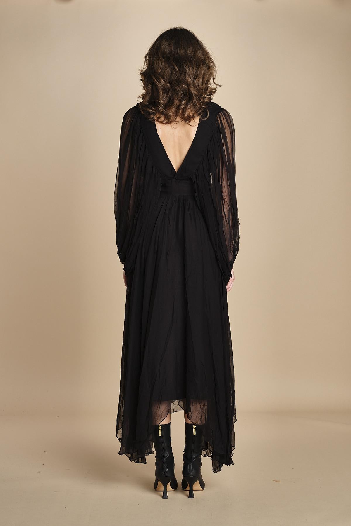 abito lungo con manica in voille DENISA BLACK mes demoiselles 