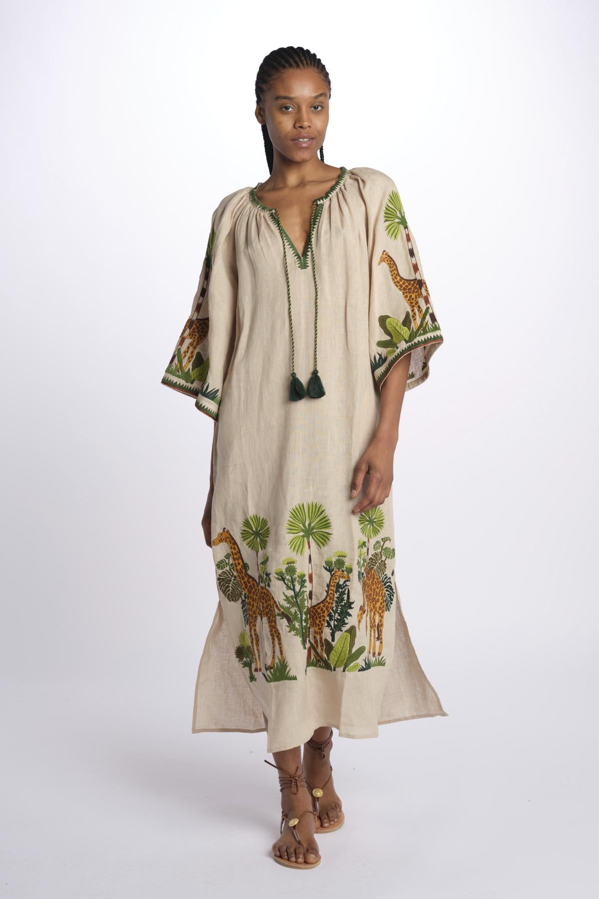 VERONICA tunica con giraffe by milaura. BE24868 BEIGE MULTI benaras soleil 