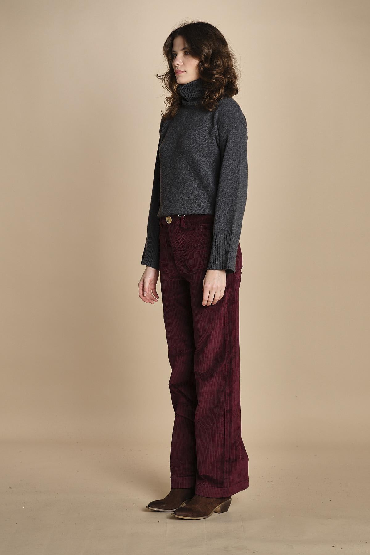 pantalone a zampa con taschine FAUVE WX BORDEAUX fam 