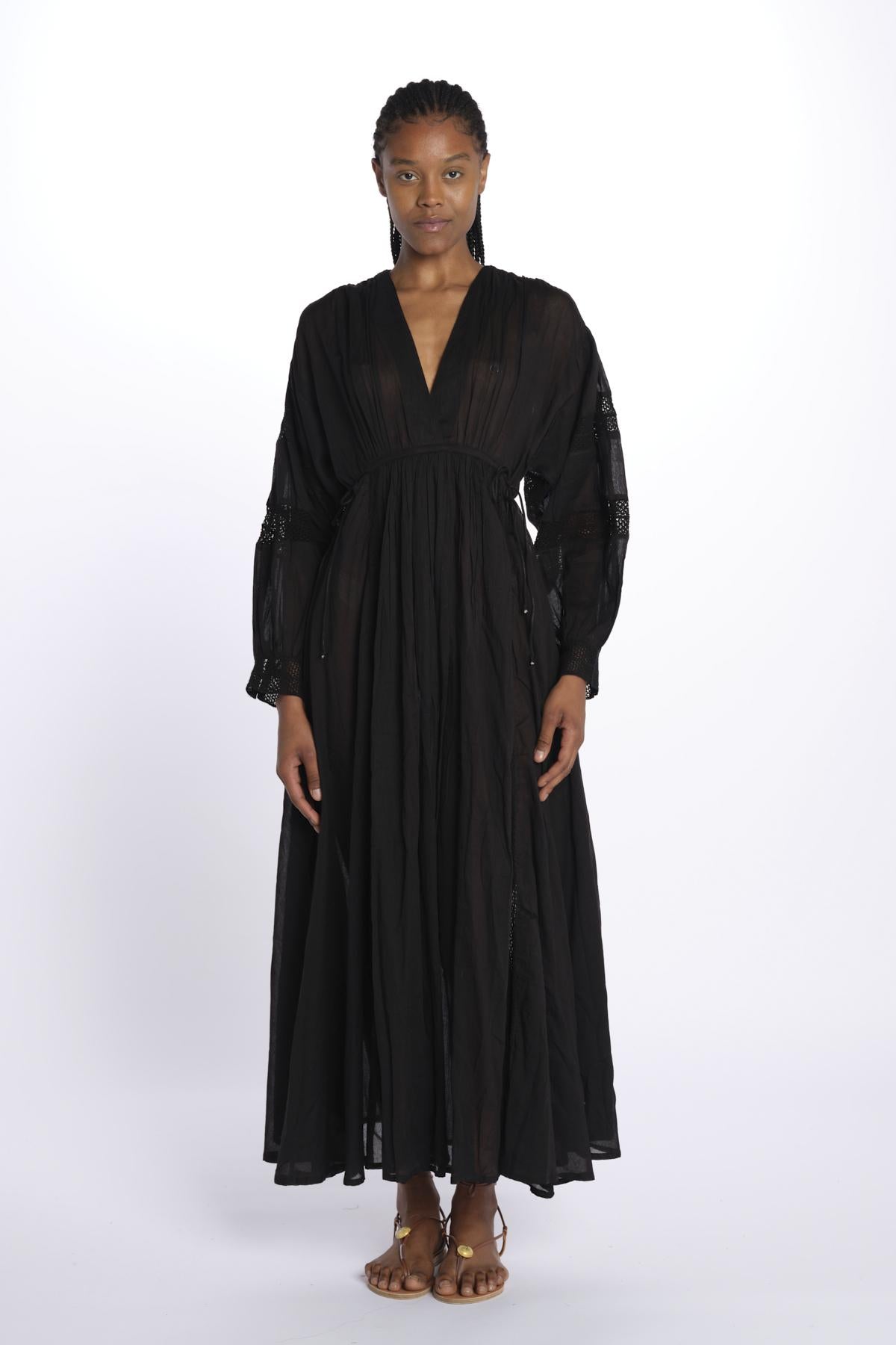 IBIZA maxi abito con scollo e maniche lunghe IBIZA NOIR laraethnics 