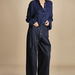 camicia da uomo in voille lana DANY NAVY BLUE true avenue 