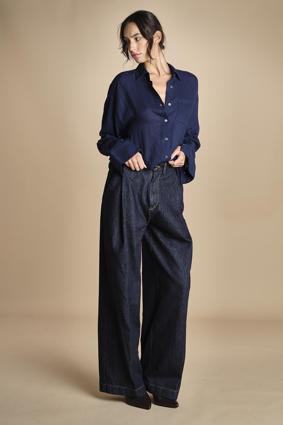 camicia da uomo in voille lana DANY NAVY BLUE true avenue 