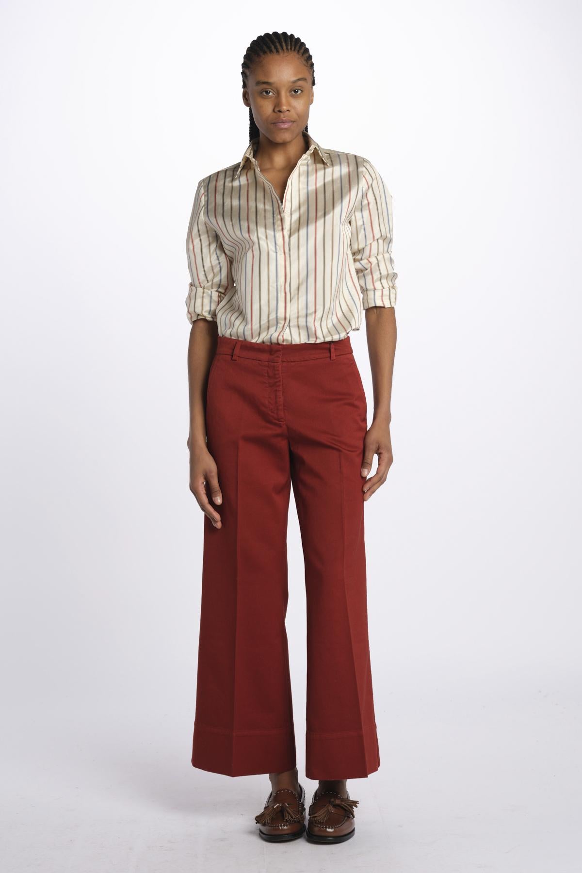 Pantalone MELODY D cropped cotone tinto capo MELODYD408801 48 quelledue 