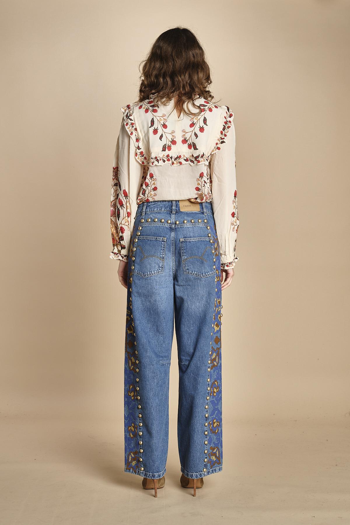 denim con borchie 3DETAIL STUDS PANT 40607 L0034 farm rio 