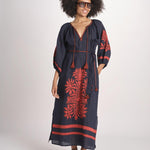 abito con ricamo BE25215 NAVY RUST benaras soleil 