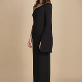 maxidress monospalla con manica a campana ALINA BLACK solace 