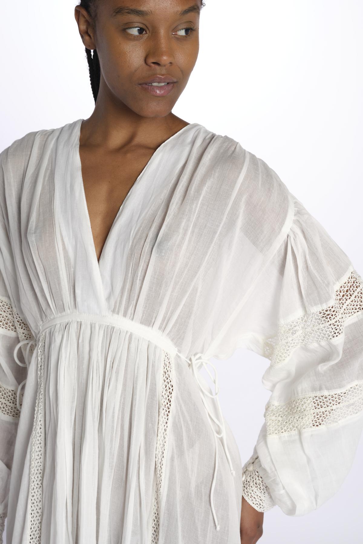 IBIZA maxi abito con scollo e maniche lunghe IBIZA IVOIRE laraethnics 