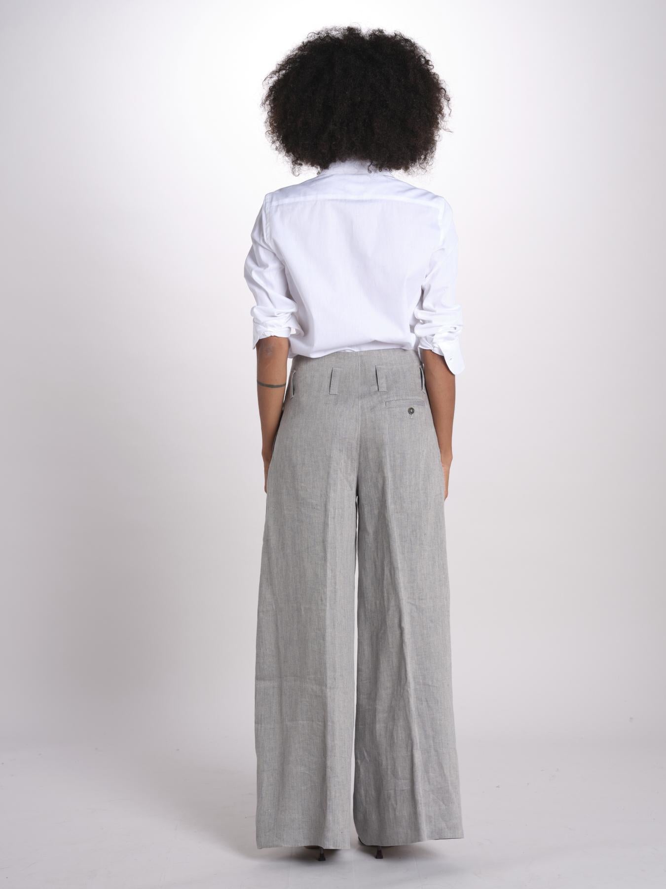 pantalone largo con nervature in lino ORIANA 540 50043 84 DENIM quelledue 