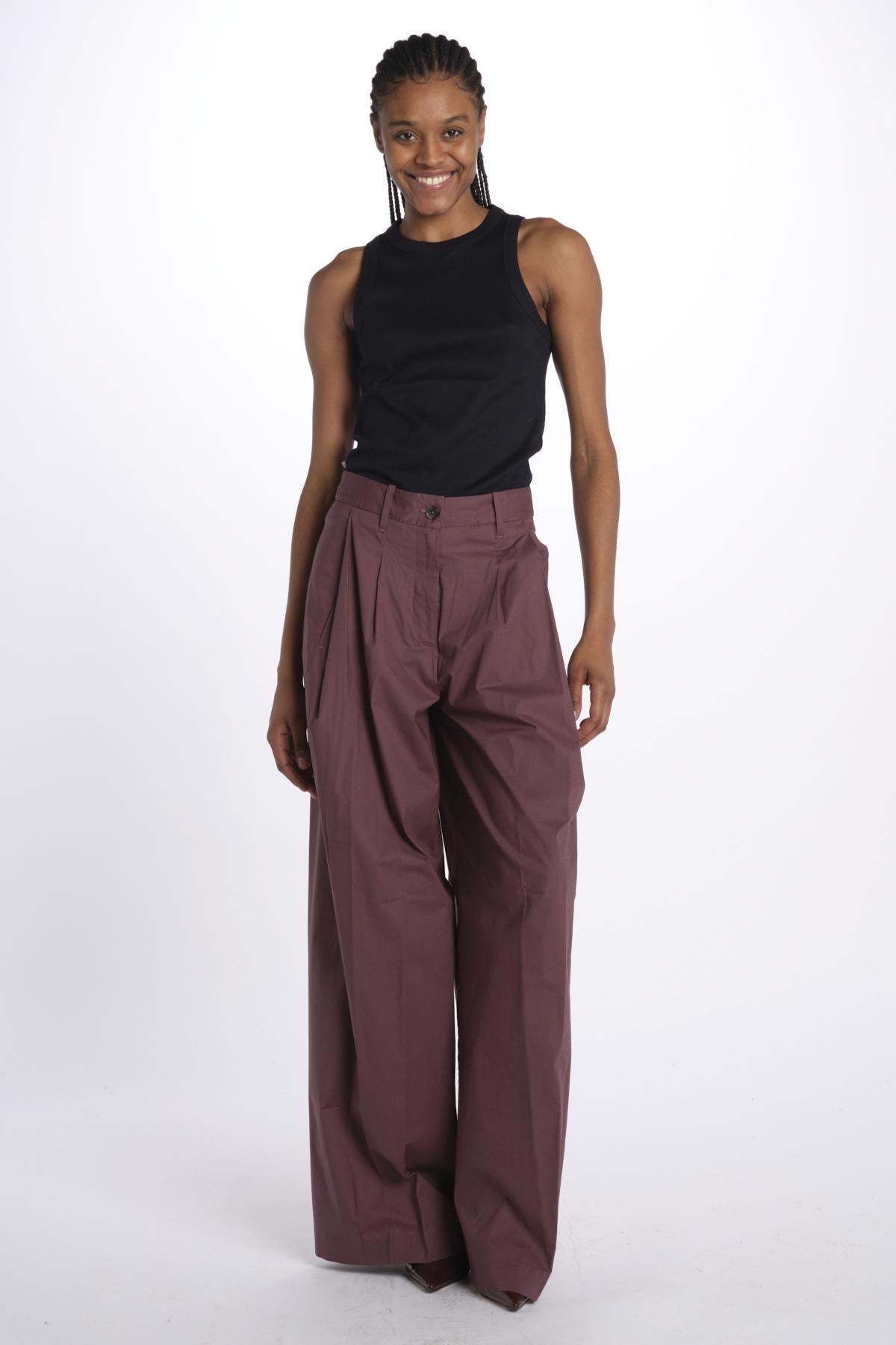 Pant PETRA 2 pinces popeline PETRA PE66 BURGUNDY nine in the morning 