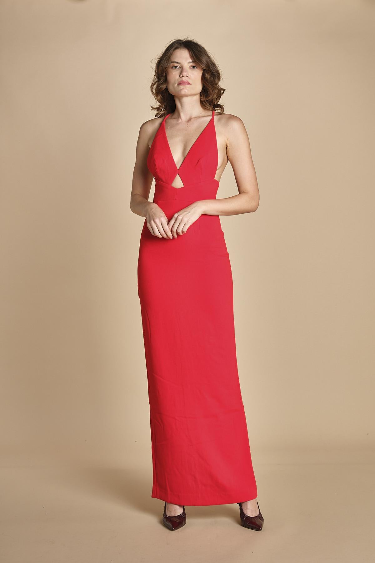 maxidress con spalline sottili incrociate MILLY RED solace 