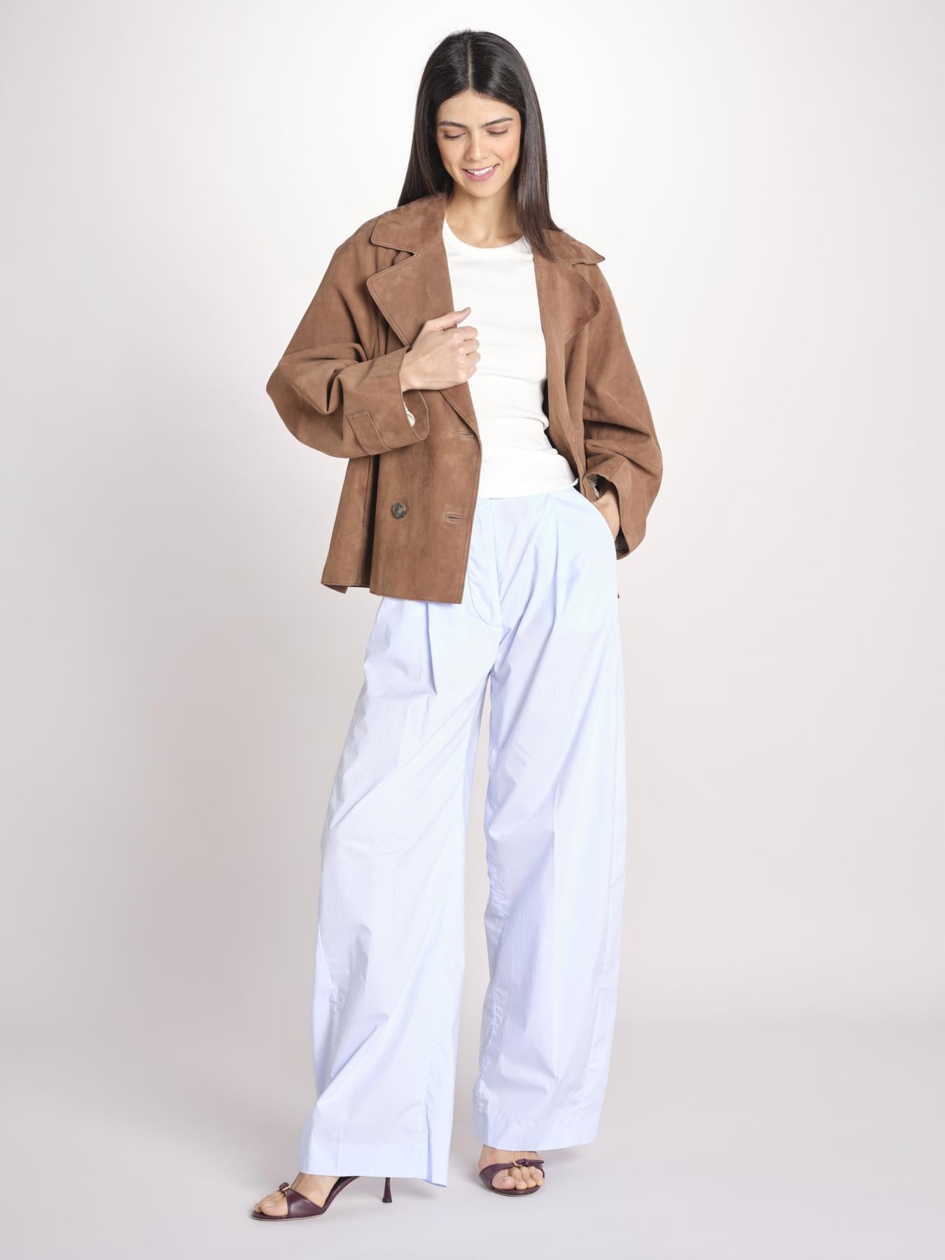 pantalone over con pinces in popeline BILLIE 3111 T0160 LIGHT BLUE T0028 the latest 