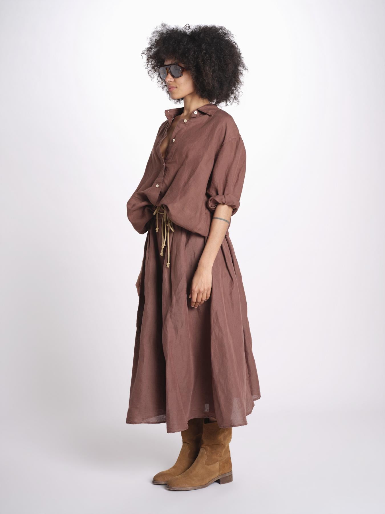 camicia in lino con coulisse LEILA SOFTLINEN BROWN true avenue 