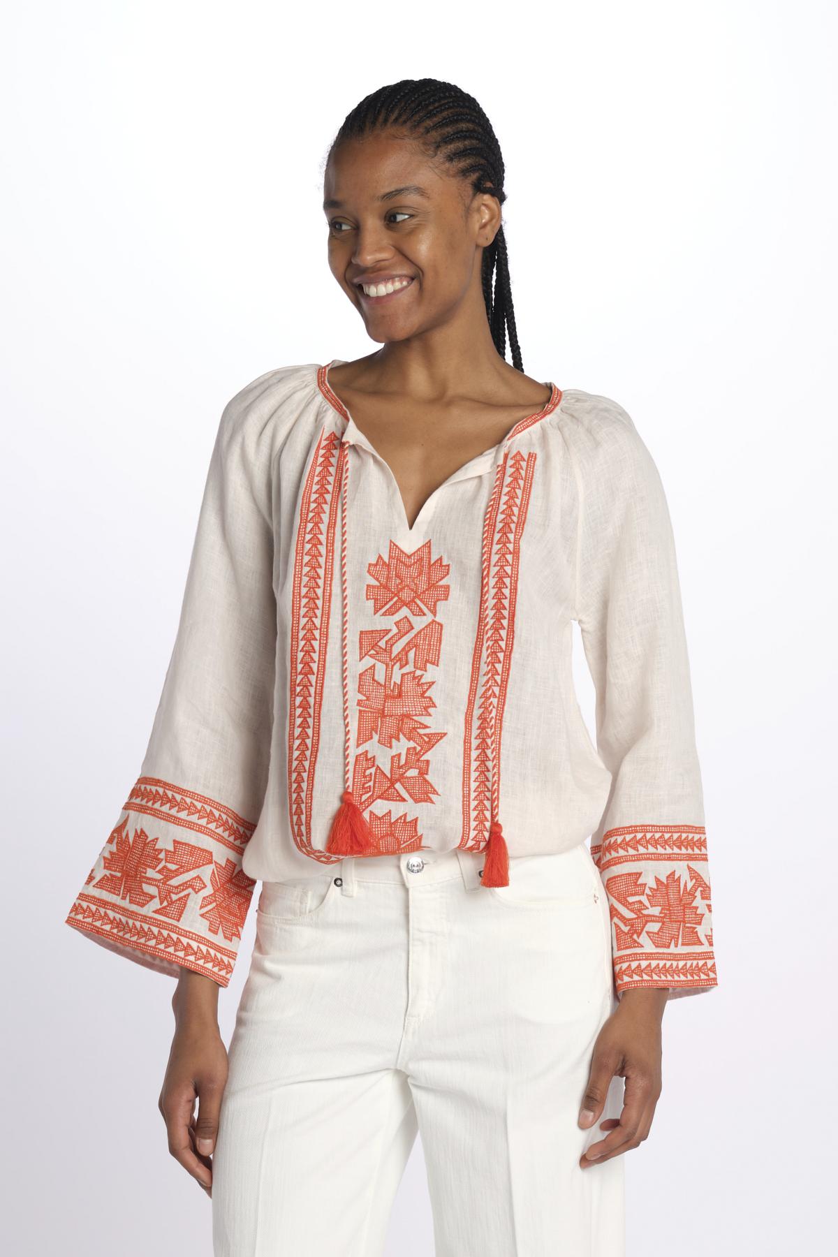 MONORCA camicia riga fiori centrale by milaura. BE24930 PINK ORANGE benaras soleil 