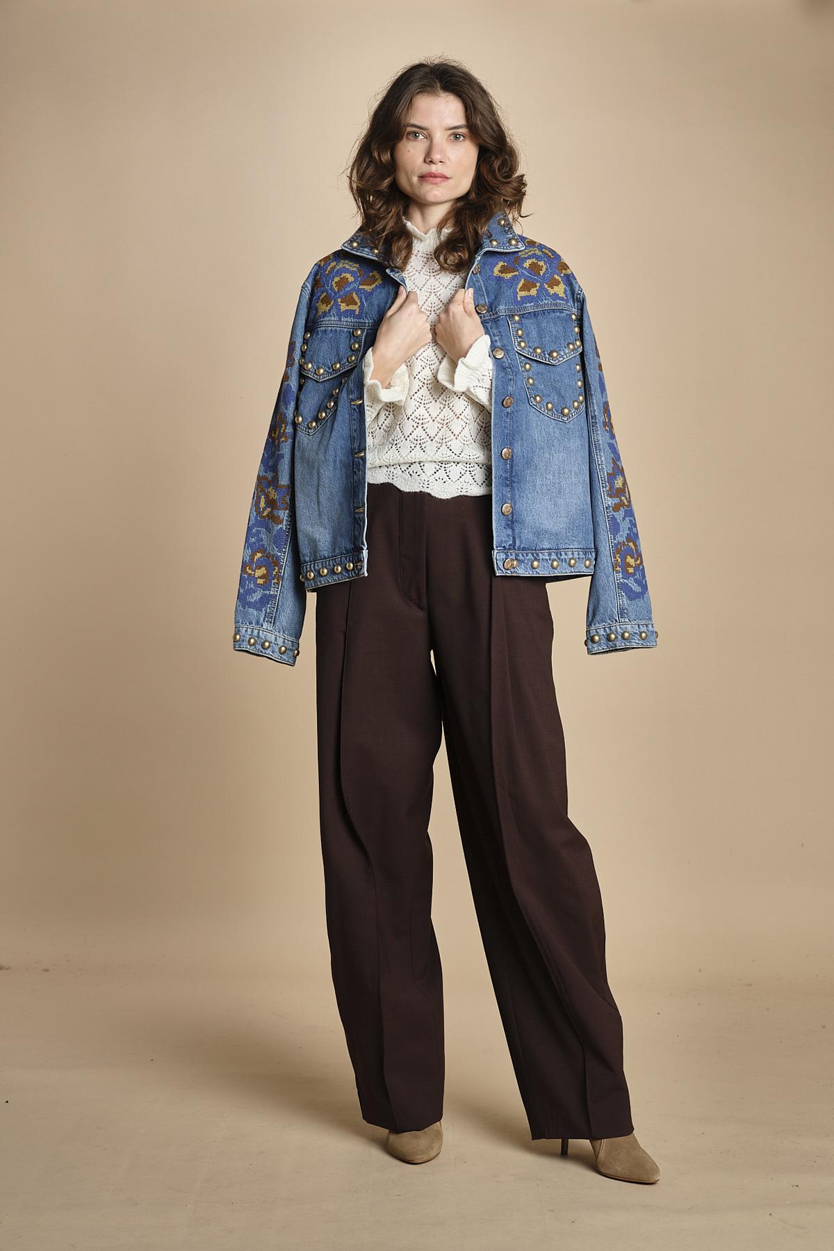 camicia in maglia ricamo pizzo LACE STICH 351912 OFF WHITE farm rio 