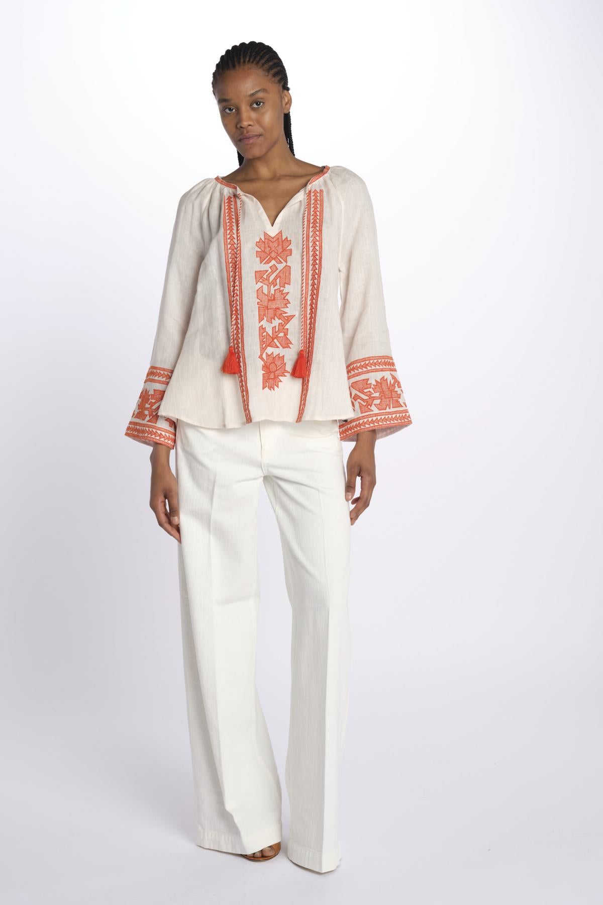 MONORCA camicia riga fiori centrale by milaura. BE24930 PINK ORANGE benaras soleil 