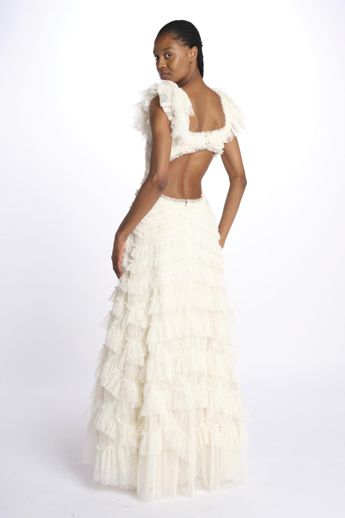LOLA BACKLESS abito lungo in tulle LOLA BACKLESS GOWN AVORIO needle & tread 