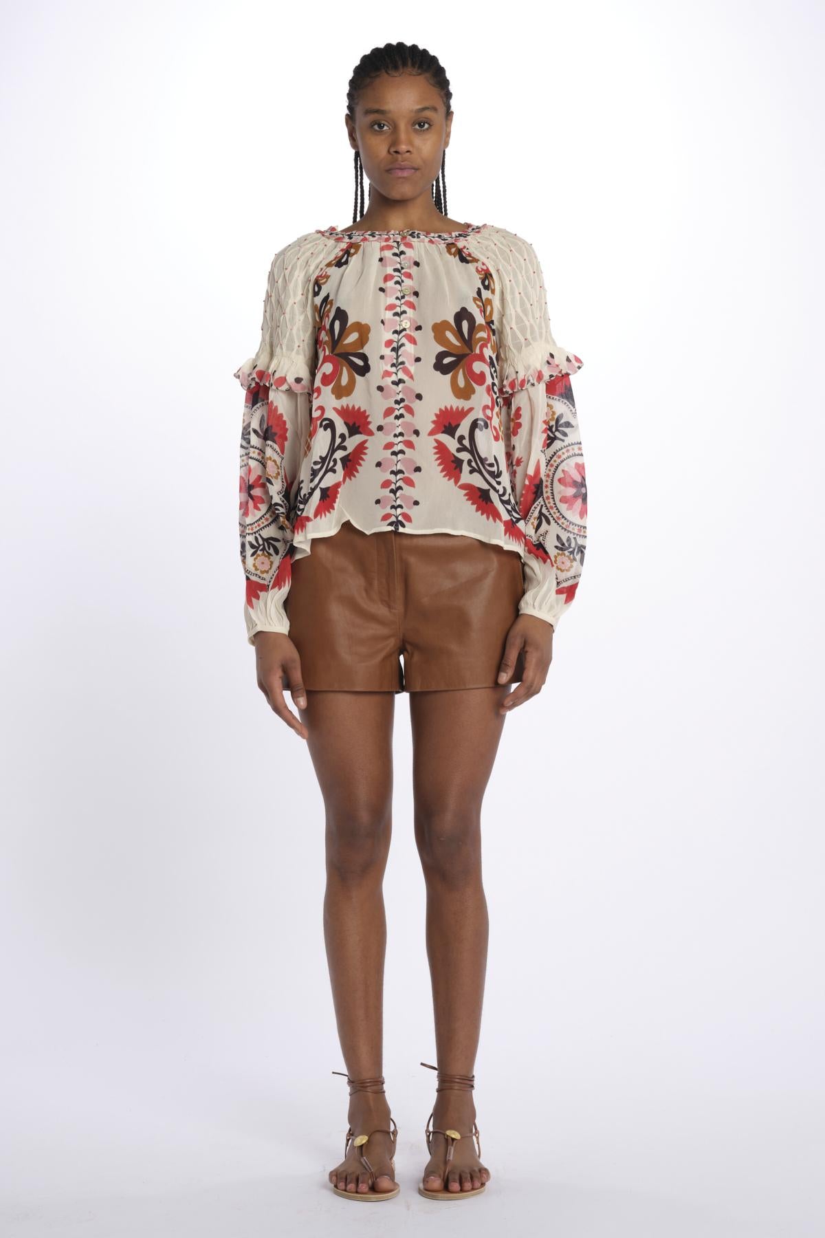 Camicia CASHEW MANDALA  stampa fiori 328625 CREAM farm rio 