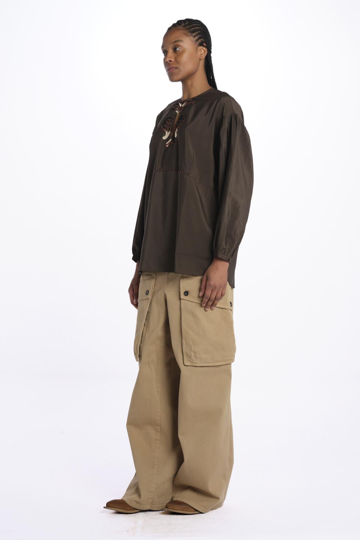 Camicia ALLEGRA seta con ricami ALLEGRA BROWN fortela 